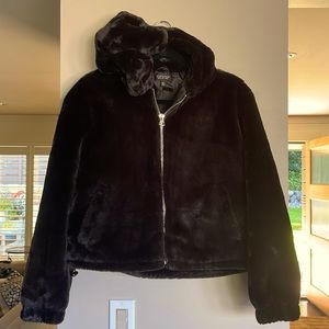 Hooded Teddy Coat, Black, plush faux fur. Topshop by Nordstrom.